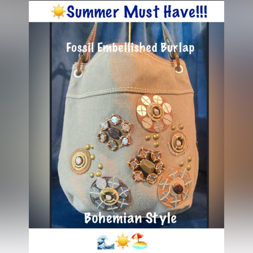 Fossil Bucket Bag w/Bohemian Embellishments